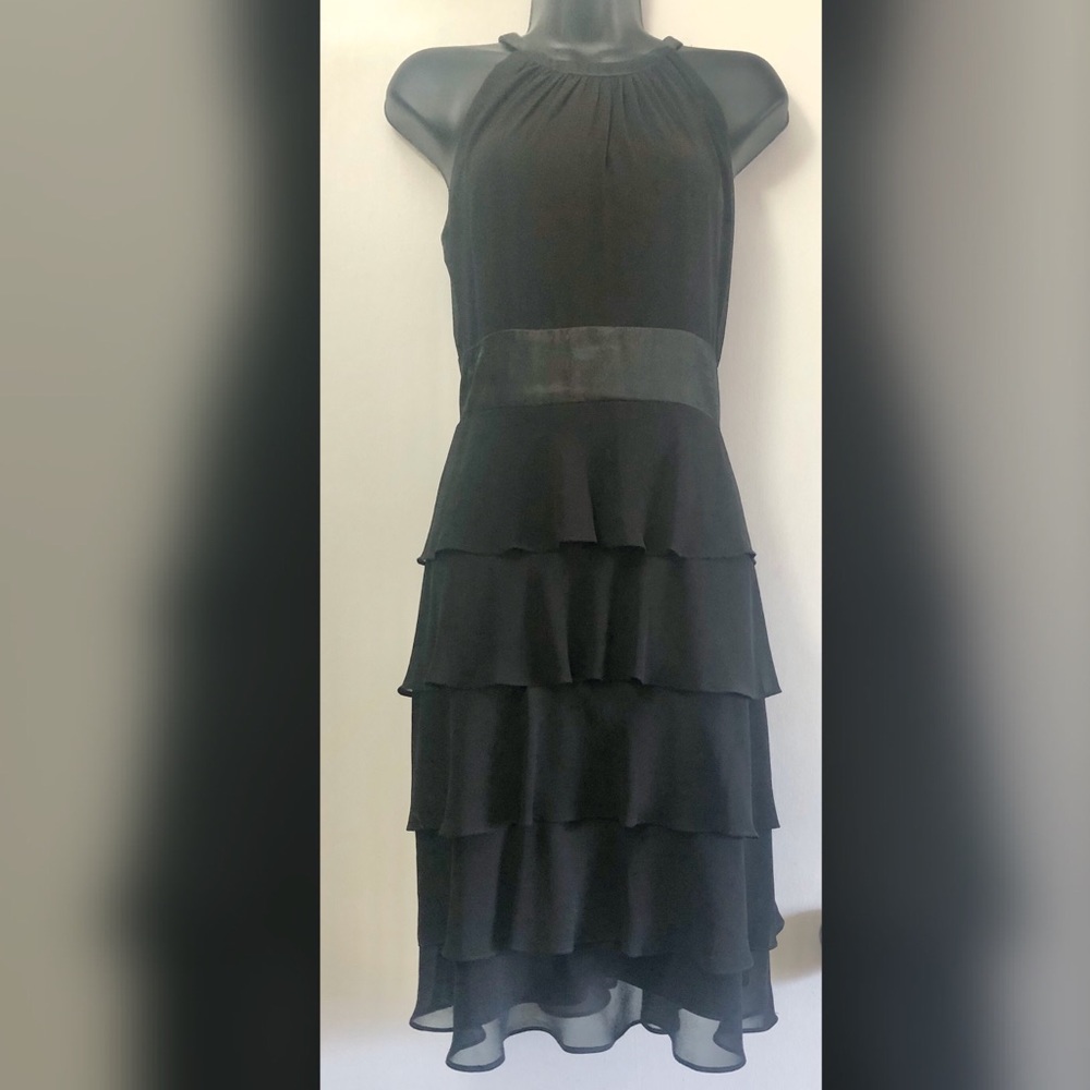 Black cocktail dress knee length size 8 worn 1X